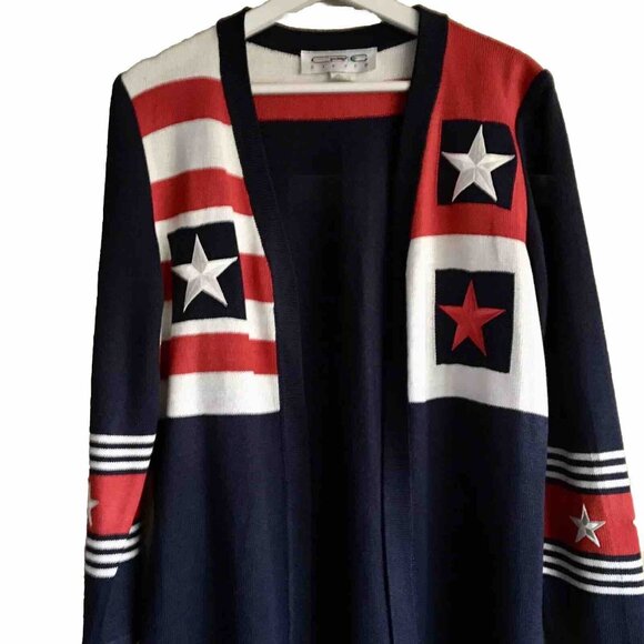 Vintage Eric Steven Red White Blue Stars Stripes Cardigan‎ Woman’s Size 6 - Picture 3 of 8